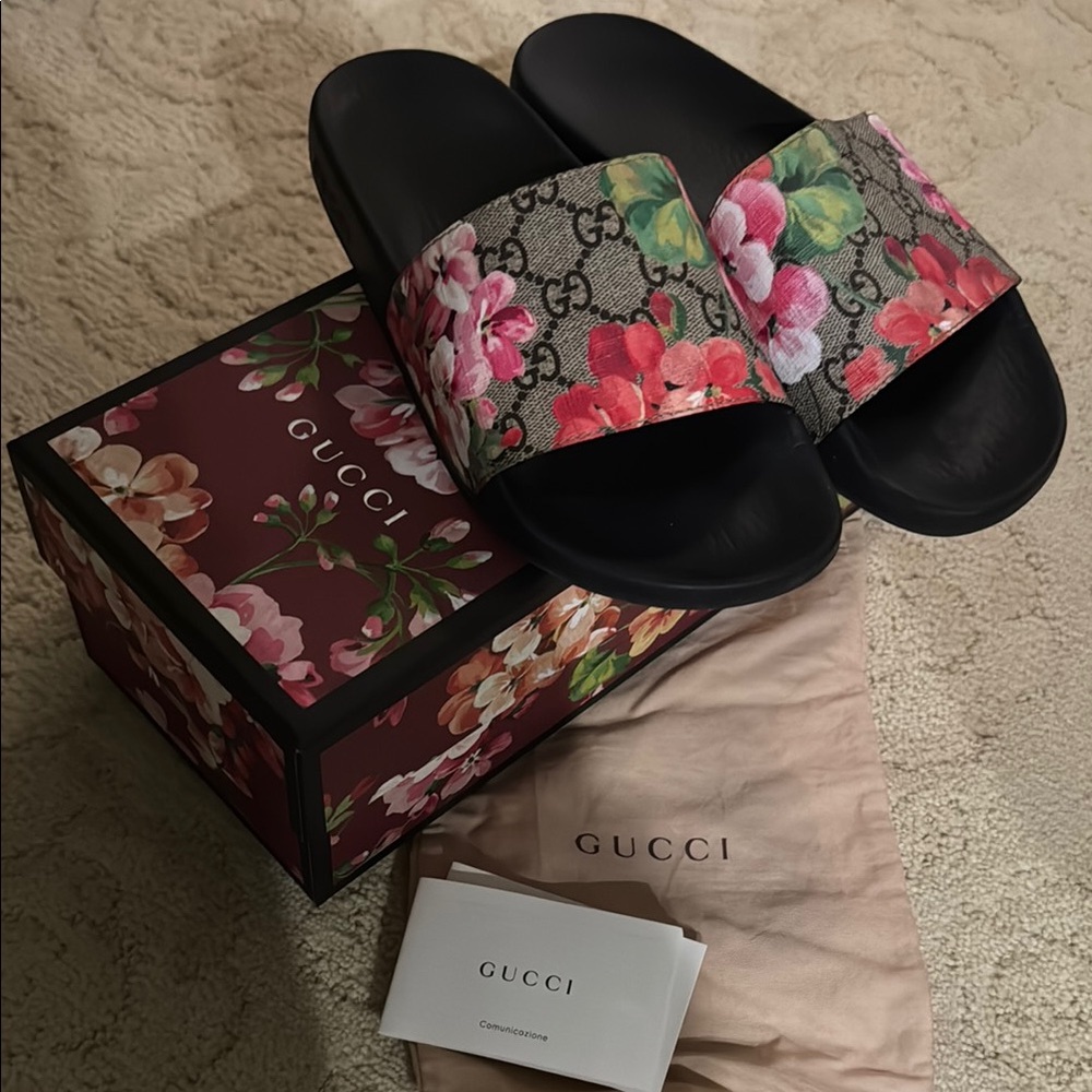 Gucci Black Floral Slides